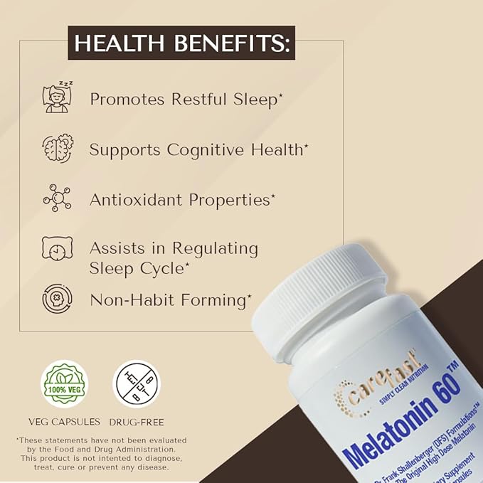 Pure Melatonin 60mg | 60 High-Dose Easy-to-Swallow Capsules | Natural Sleep Aid | Non-Habit Forming | Holistic Wellness
