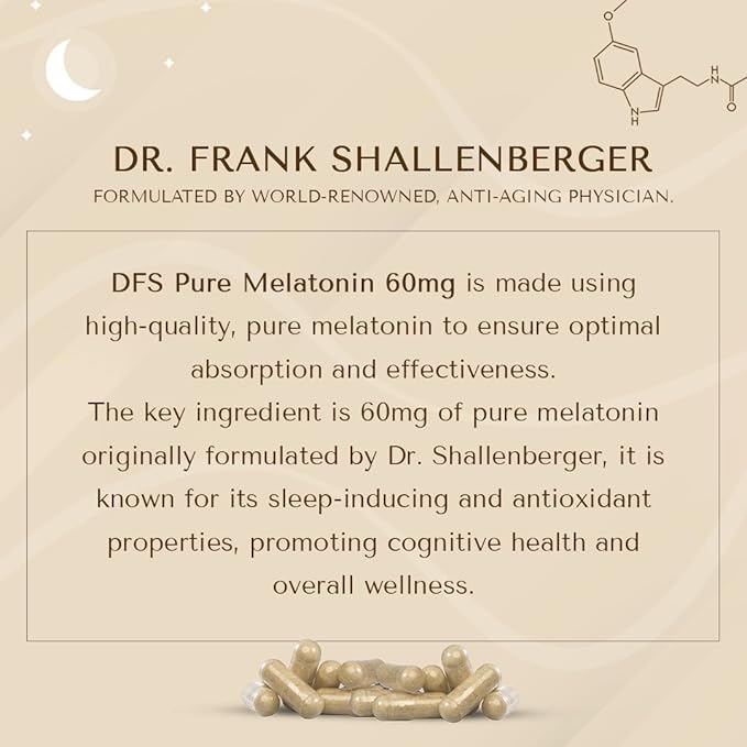 Pure Melatonin 60mg | 60 High-Dose Easy-to-Swallow Capsules | Natural Sleep Aid | Non-Habit Forming | Holistic Wellness