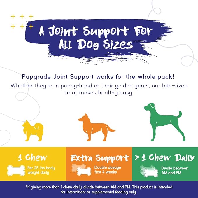 PupGrade Joint Support Supplement for Dogs - Natural Glucosamine Chondroitin with MSM - Hip & Joint Pain Relief - Recommended for Hip Dysplasia, Arthritis & Joint Disease - USA Tested - 60 Chews