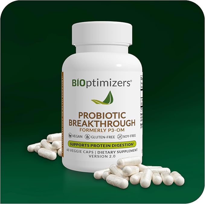 BiOptimizers Probiotic Breakthrough – Lactobacillus Plantarum OM Probiotics & Prebiotics Health Supplement for Gut, Digestive & Immune Support Probiotics for Women Men Elderly– 60 Vegan Capsules