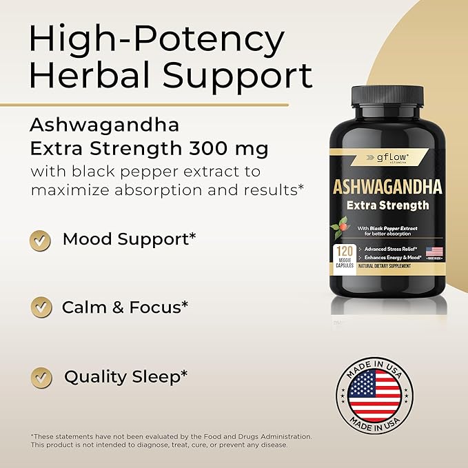 Ashwagandha Supplements - ashwagandha Powder Capsules Extra Strength with Black Pepper | Mood Support, Focus, Energy Support | Vegan Friendly, Non-GMO, USA Made - 6 Months Supply
