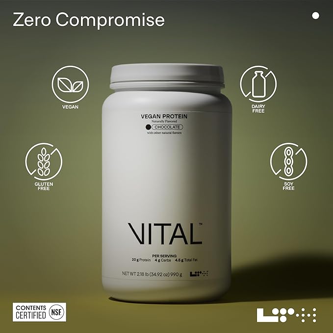 VITAL Vegan Protein - Trusted by Life Time fitness Members - Plant-Based Protein Powder - Made from Pea Protein - Supports a Healthy Immune System - Gluten Free & Soy Free - Chocolate, 30 Servings