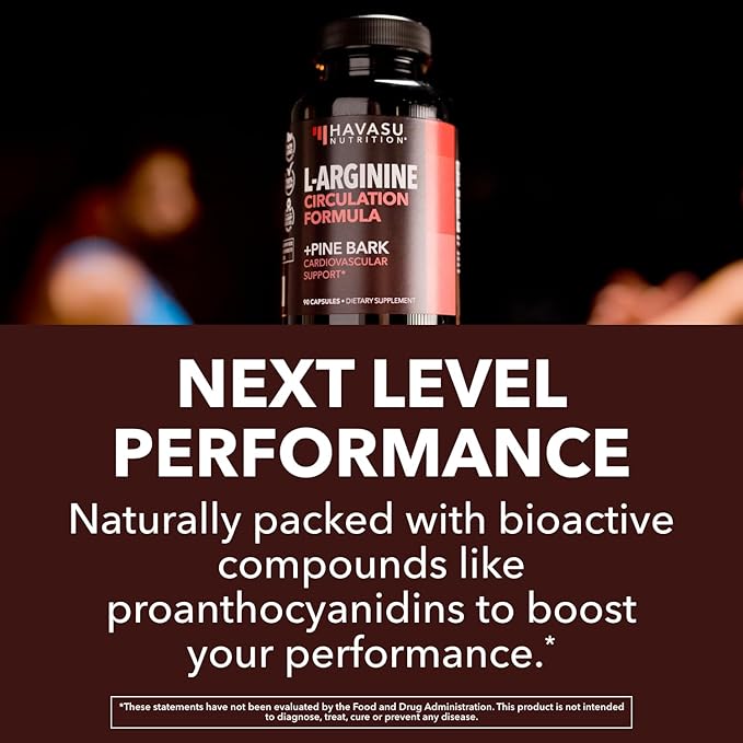 L-Arginine 1800mg and Pine Bark Extract 100mg - Nitric Oxide Supplement for Men - Performance Supplement for Men's Health - 90 Count - Endurance, Recovery Support - Vegan, Non-GMO Capsules