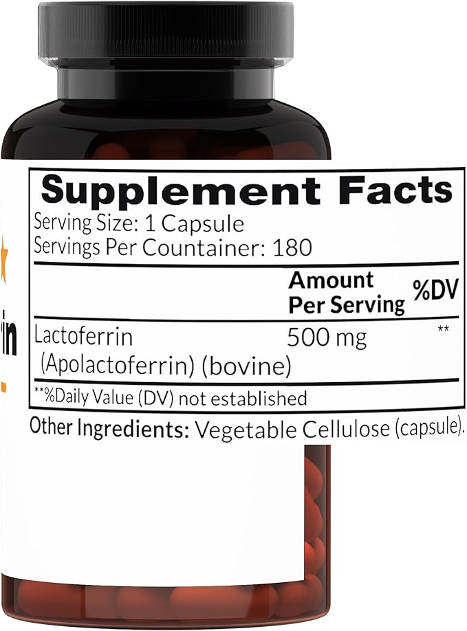 Pure Lactoferrin 500 mg - 180 Veg Capsules - 180 Servings - Additives Free