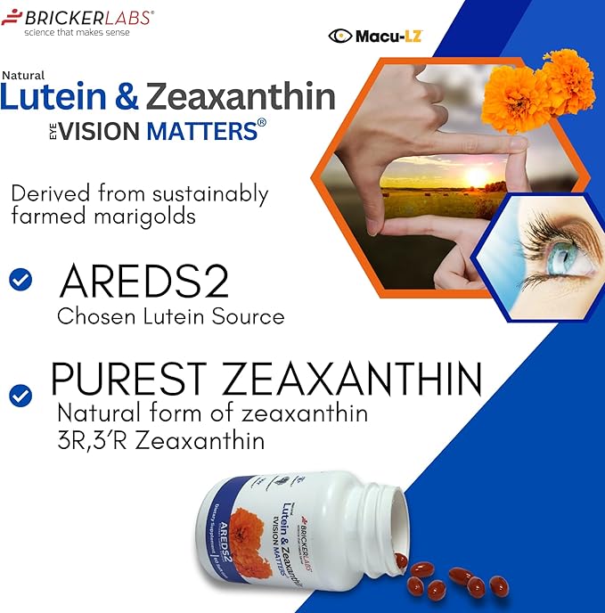 Natural Lutein + Zeaxanthin Eye Supplement – Supports Eye, Brain, and Skin Health with Macular Carotenoids, Superior Bioavailability, AREDS2 Chosen Lutein Source – 60 Soft Gels