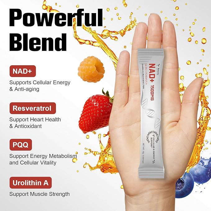 NAD Liquid Supplement 1500mg, Extra Strength NAD+, Resveratrol, Urolithin A, PQQ 16-in-1 Formula with Nicotinamide Riboside for Anti Aging, Energy, Immune, Focus for Men & Women (30 Packets)
