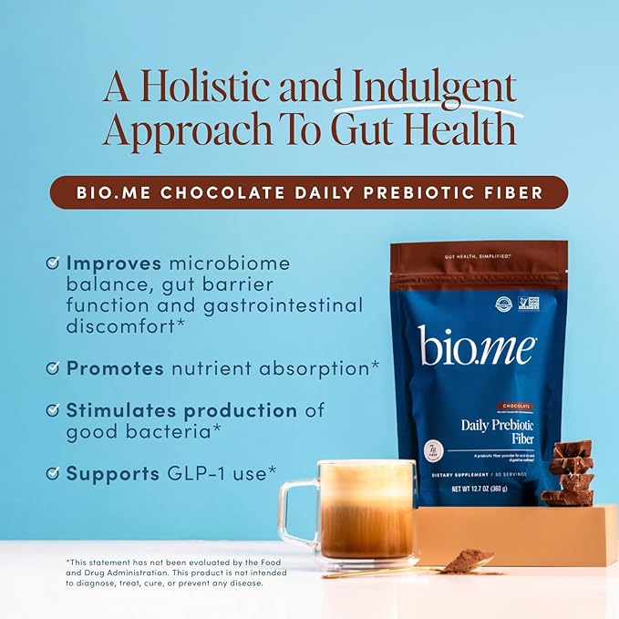 Daily Prebiotic Fiber Powder Chocolate - 7g Per Serving - Soluble & Insoluble Fiber Supplement Powder for Women & Men - Digestive Health & Gut Health - Sugar Free - 30 Servings