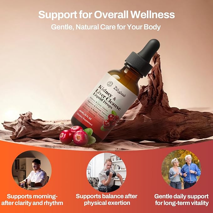 Kidney Cleanse Drops with Cranberry Extract, Milk Thistle, Chanca Piedra & Artichoke - Herbal Supplement for Liver Kidney Detox & Urinary Tract Support, 60ml