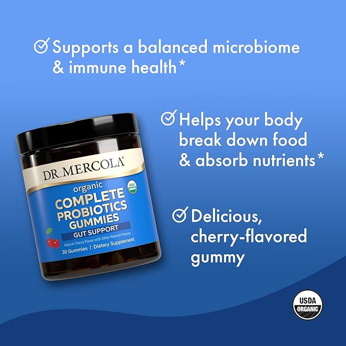 Dr. Mercola Complete Probiotics Gummies, 30 Servings (30 Gummies), 5 Billion CFU per Gummy, Dietary Supplement, Digestive Support, Non-GMO, Certified USDA Organic - 2 Pack