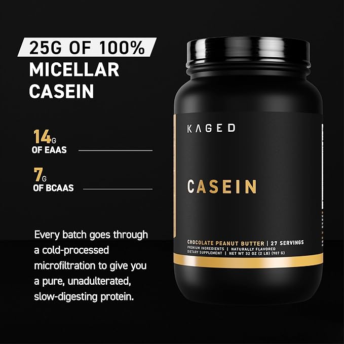 Kaged Premium Casein Protein Powder Vanilla Micellar Casein Banned-Substance Free Supplement Build Muscle and Recover Faster Kasein 27 Servings