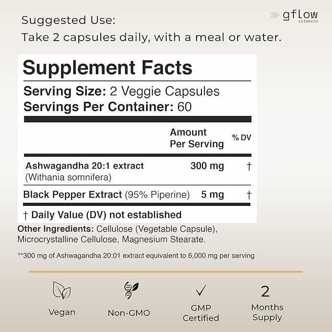 Ashwagandha Supplements - ashwagandha Powder Capsules Extra Strength with Black Pepper | Mood Support, Focus, Energy Support | Vegan Friendly, Non-GMO, USA Made - 6 Months Supply