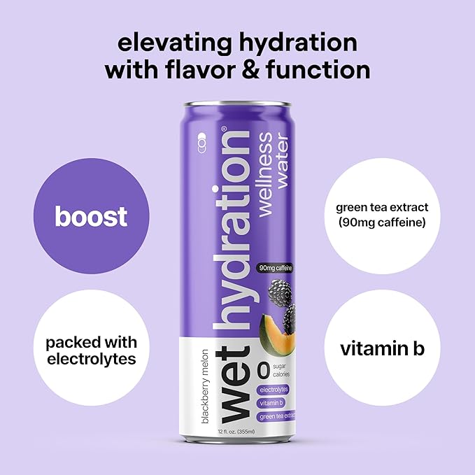Zero Calorie, Functional Wellness Water - Blackberry Melon (12 Ounce Cans, Pack of 12) - Flavored Water, Hydration Drink, No Sugar, No Artificial Ingredients, Zero Calories (Packaging May Vary)