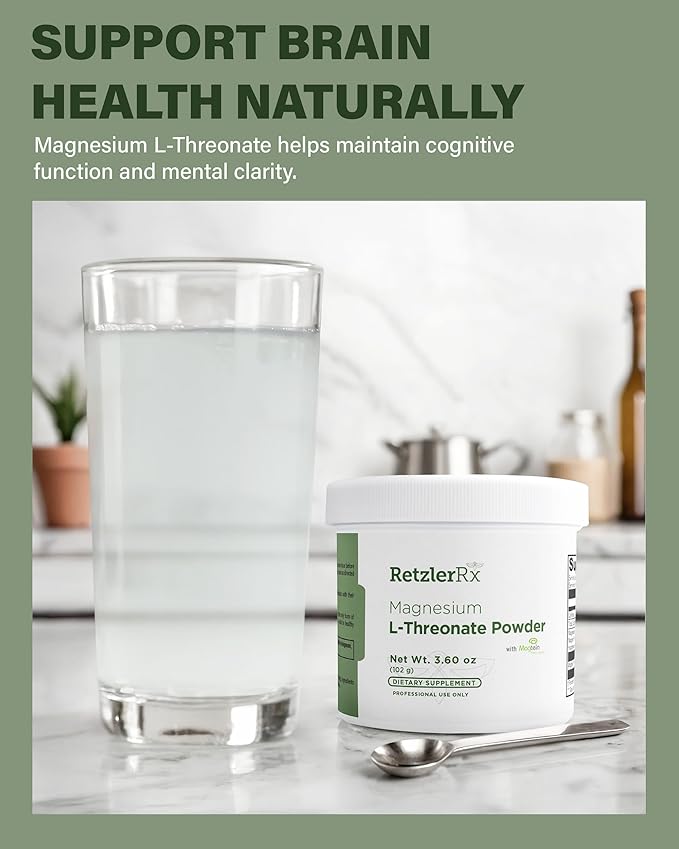 RetzlerRx Magnesium L-Threonate Powder with Magtein® - Brain-Supporting Magnesium Threonate Complex - Unflavored, Gluten-Free Supplement for Cognitive Health - 60 Servings