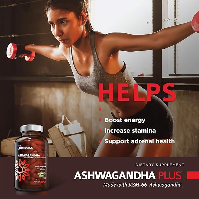 OmniBiotics Organic Ashwagandha Supplement β 1300mg Total Strength β 900mg Organic Root Powder & 400mg KSM-66 Extract β Stress Relief, Mood & Sleep Support β Non-GMO β 120 Vegan Capsules
