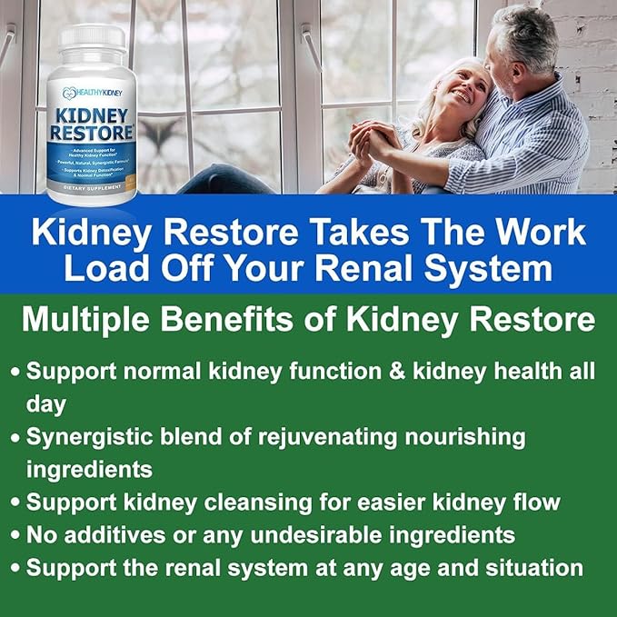 Kidney Restore: Kidney Health Supplement, Kidney Cleanse Detox & Repair Formula by Renal Expert w/Transplant, Fast Detox & Flush w/Renal Vitamins Support Normal Function 30 caps