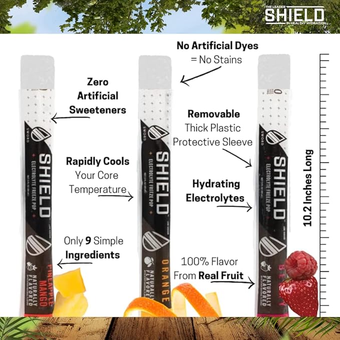 SHIELD Electrolyte Healthy Freeze Pops (3fl.oz) Variety of Natural Flavors from Real Fruit, Clear No Dyes No Artificial Sweeteners, Great Tasting Electrolyte Hydration (36 count)