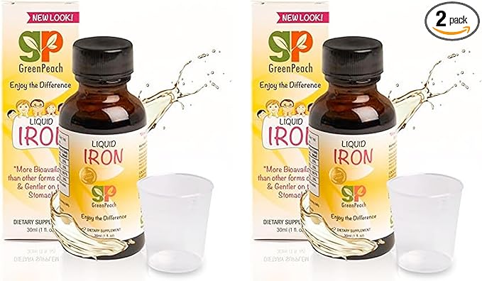 Liquid Iron Supplement for Infants Babies and Toddlers – Sugar Free Iron Drops with Folic Acid, Vitamin B6 and B12 | Certified Vegetarian | Non-GMO | Tummy Gentle | Ages 4 & Under | 2 Pack