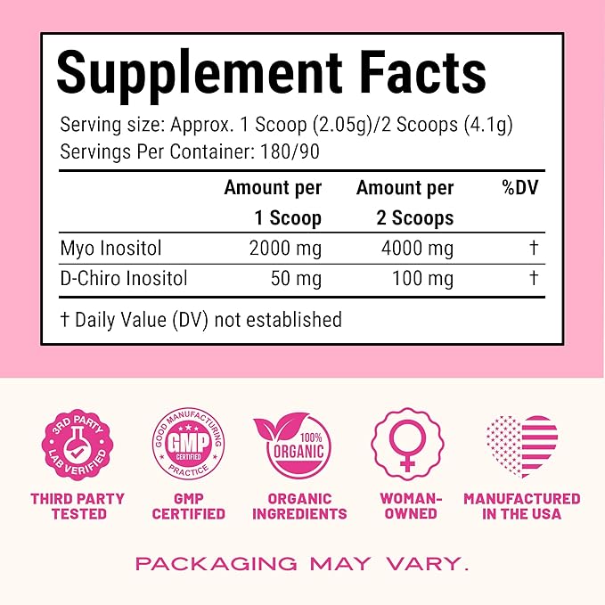 Myo-Inositol & D-Chiro Inositol Supplement for Women – PCOS Supplements for Fertility, OvaSupport Powder with Vitamins 40:1 Ratio Myo 2000mg & D-Chiro 50mg, 13.02 oz, 90 Day Supply by VITA-PCOS
