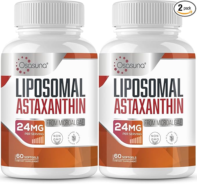 Liposomal Astaxanthin Supplement 24MG, Maximum Absorption, Antioxidant Stronger Than VIT C, Non-GMO & Gluten Free - 120 Softgels(4 Months Supply)