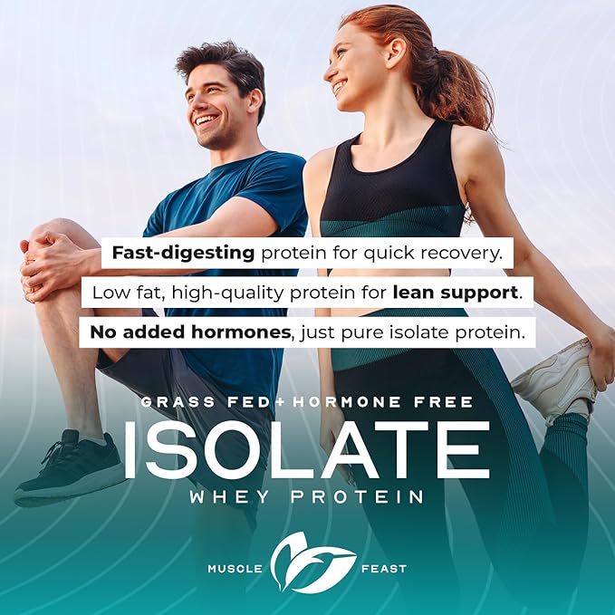 Muscle Feast Grass-Fed Whey Protein Isolate, All Natural Hormone Free Pasture Raised, Whey Isolate Protein Powder for Men and Women, Clean, Gluten-Free, Delicious Isolate Protein - Vanilla, 1lb