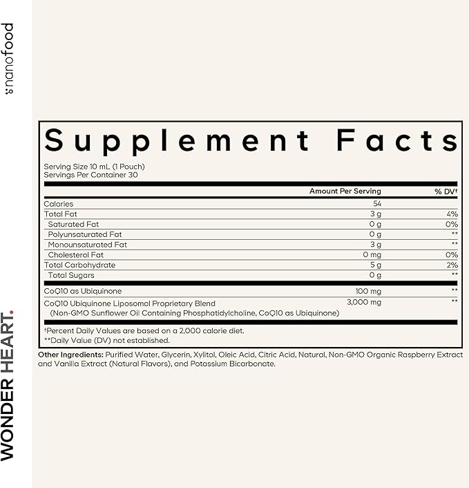 Codeage Wonder Heart Liquid CoQ10 Liposomal Ubiquinone Supplement, Coenzyme Q10 Heart Vitamins, Non-GMO Sunflower Phosphatidylcholine Vegan Blend, Raspberry Flavored Softgel, Pack of 30 Pouches