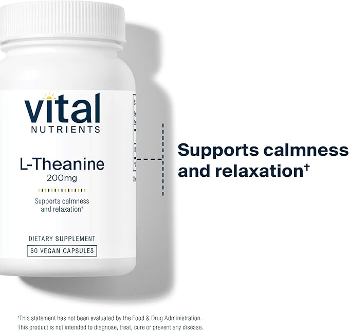 Vital Nutrients L-Theanine 200mg | Vegan Supplement | L Theanine Supplement Supports Normal Stress Levels and Cognitive Function* | Gluten, Dairy and Soy Free | 60 Capsules