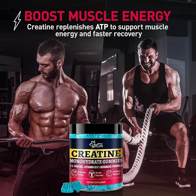 Creatine Gummies for Men & Women - Blueberry, 60 Chews | 5g Creatine per Serving | Delicious Sugar-Free Supplement for Muscle Support