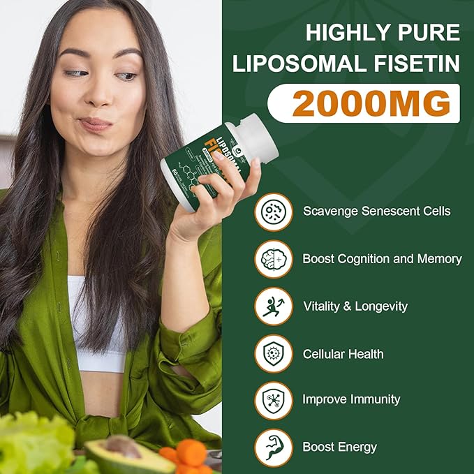 Liposomal Fisetin Supplement, 2000MG, 98% Pure Fisetin Polyphenols Antioxidants, with Quercetin, TMG and Resveratrol, for Healthy Aging, Cognitive Support, 60 Capsules