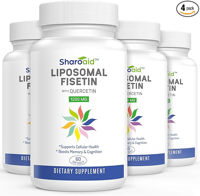 Liposomal Fisetin with Quercetin Supplements 1200 mg per Serving,High Absorption Polyphenols Antioxidants for Women,Men,Non-GMO,Gluten-Free,4 Bottle-240 Softgels