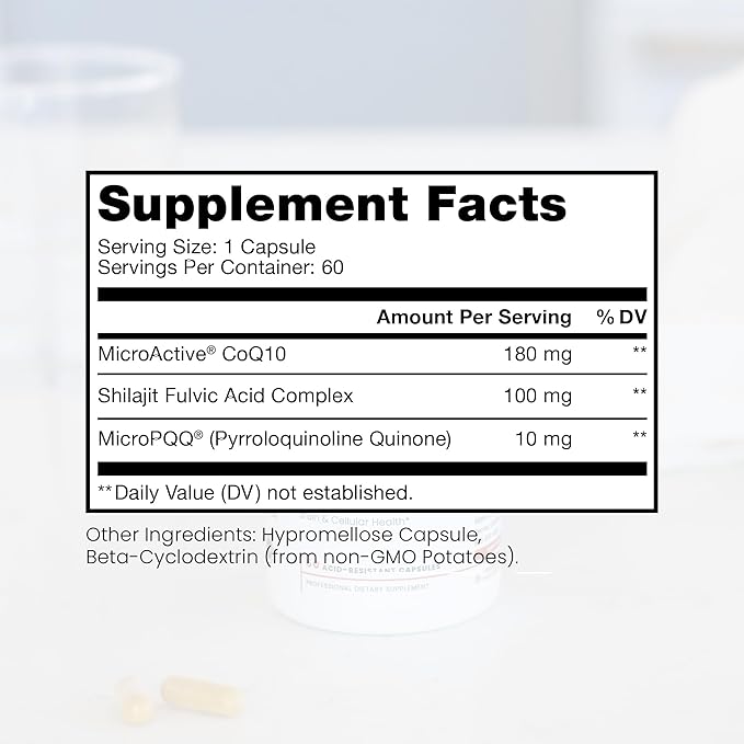 MicroActive CoQ10 Enhanced with MicroPQQ + Shilajit โSustained Releaseโ 60 Veg Caps | Convenient Once a Day Clinical Dose | 2 Month Supply | Vegan | Pharmaceutical Grade