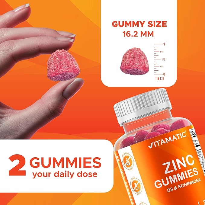 Vitamatic Zinc 50mg Gummies – 60 Vegan Gummies – Gluten-Free – 2 Pack