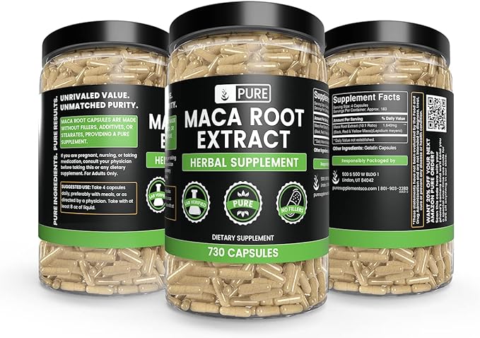 PURE ORIGINAL INGREDIENTS Maca Root (730 Capsules) No Magnesium Or Rice Fillers, Always Pure, Lab Verified