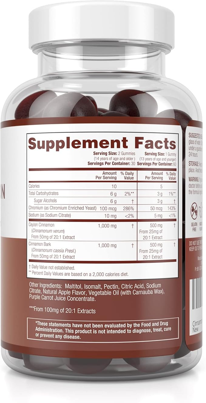 Purify Life Sugar-Free Ceylon Cinnamon Gummies (2,000mg/Serving) Ceylon Cinnamon Supplement for Brain Health, Vegan, Gluten-Free, Replace Ceylon Cinnamon Capsules, Pills, Powder, Extract (60 Chews)
