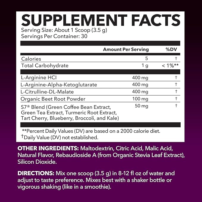 L-Arginine Powder - Nitric Oxide Supplement for Men and Women with L-Citrulline and Beet Root - Pre and Post Workout Support for Endurance and Recovery - Mixed Berry Flavor, 1 Month Supply (30 Scoops)