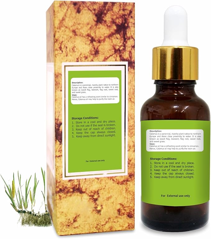 Salvia Calamus Oil (Acorus Calamus) Therapeutic Essential Oil with Dropper by Salvia Amber Bottle 100% Natural Uncut Undiluted Pure Cold Pressed Aromatherapy Premium Oil - 15ML/ 0.5 fl oz