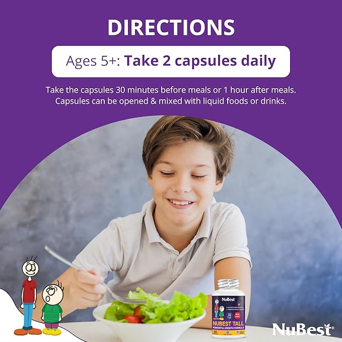 NuBest Tall, Bone Health Supplement - Grow Taller, Strength Increase Formula for Children (5+) & Teens Helps Maximum Bone Health with Calcium, Collagen & Herbs - 6 Pack