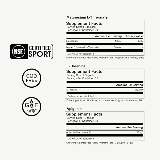 Momentous Sleep Pack - Magnesium Glycinate, Magnesium L-Threonate, and Apigenin - NSF Certified for Sport - 30 Servings