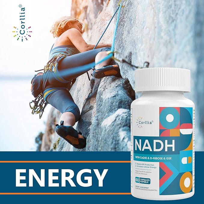 NADH 50mg + CoQ10 200mg + D-Ribose 150mg Supplement, Enhance NAD+ Supplement for Energy, Fatigue, Reduced Nicotinamide Adenine Dinucleotide, 120 Veggie Capsules