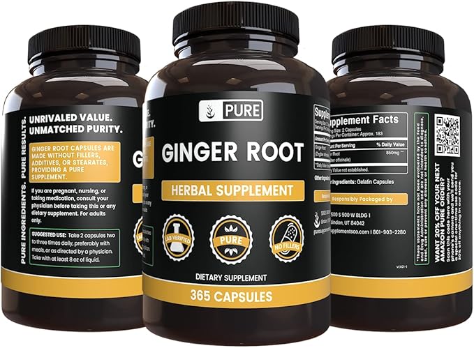 Pure Original Ingredients Ginger Root (365 Capsules) No Magnesium Or Rice Fillers, Always Pure, Lab Verified