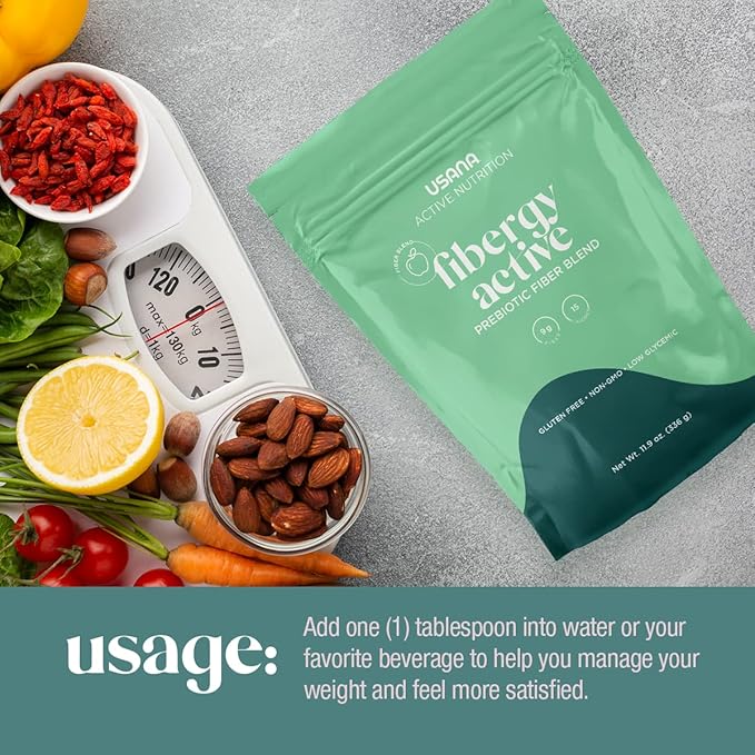 USANA Fibergy Active with Prebiotic Fiber for Gut Health – Non-GMO – Gluten Free – Low Glycemic – 336 Grams - 28 Servings