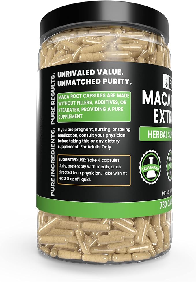 PURE ORIGINAL INGREDIENTS Maca Root (730 Capsules) No Magnesium Or Rice Fillers, Always Pure, Lab Verified