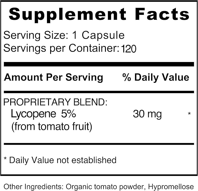 Jiva Botanicals Lycopene Supplement 30mg - Antioxidant Support for Normal Prostate and Heart Health Support - Lycopene from Tomato Extract - Made in The USA - Non GMO, Vegan - 120 Capsules
