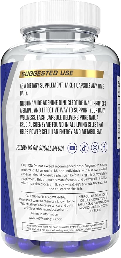 NAD+ Resveratrol Supplement - Advanced NAD Plus Antioxidant Formula - Supports Cellular Vitality, Healthy Aging, Energy & Longevity - Ideal for Men & Women - 30 Capsules