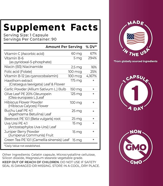 PurePremium Beet Root Capsules for Normal Blood Pressure Support - Beetroot, Hawthorn, Hibiscus - Beets Supplements for Normal Nitric Oxide - 90 Capsules