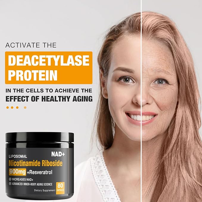 NAD Supplement - NAD+ with Nicotinamide Riboside (NR) and Resveratrol Quercetin 900mg Pure Organic NAD Plus for Cellular Repair Healthy Aging Brain Function (2 Pack)
