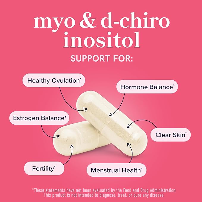Myo-Inositol & D-Chiro Inositol for Hormone Balance for Women | Fertility, Ovarian Health & Cycle Support | Ideal 40:1 Ratio, Myoinositol 2000mg & D Chiro 50mg | Ovarian Support Vitamins | 120 Ct.