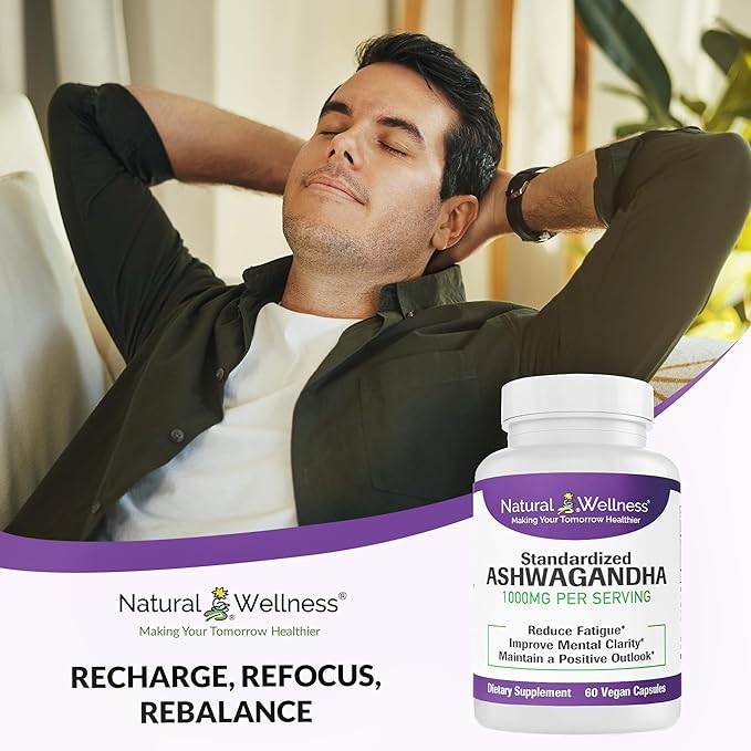 Natural Wellness Ashwagandha Root Extract 1000 mg – Supports Stress Relief, Mood, Sleep, and Energy – 60 Vegan Capsules, 30-Day Supply