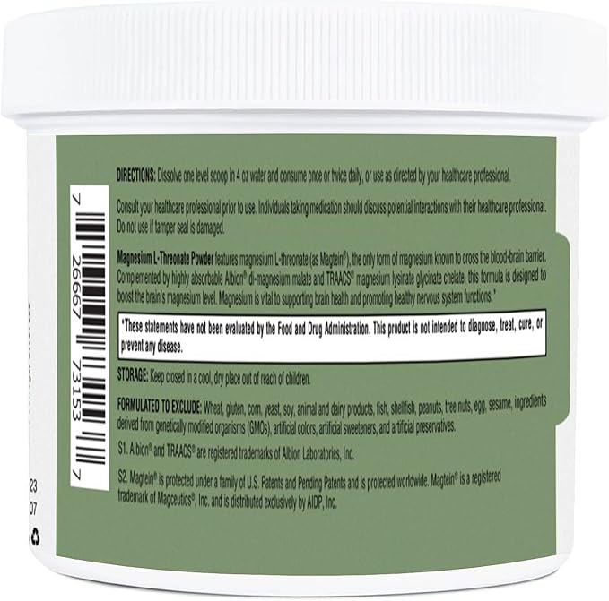 RetzlerRx Magnesium L-Threonate Powder with Magtein® - Brain-Supporting Magnesium Threonate Complex - Unflavored, Gluten-Free Supplement for Cognitive Health - 60 Servings