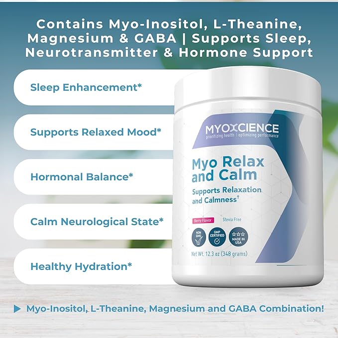 MYOXCIENCE Myo Relax & Calm | Myo-Inositol, L-Theanine, Taurine, Magnesium & GABA | Supports Sleep, Neurotransmitter & Hormone Support (Berry Flavor) (60 Servings)