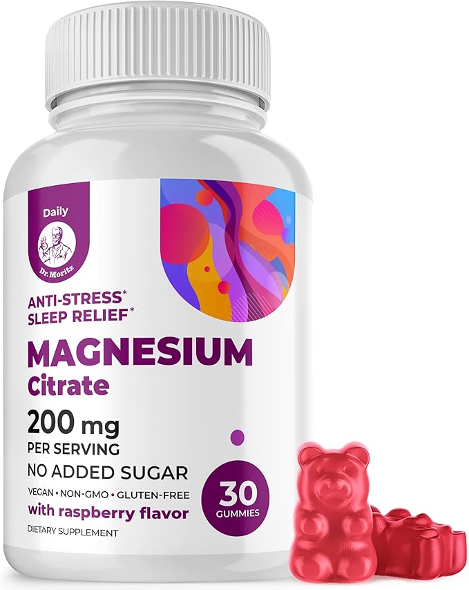 DR. MORITZ Magnesium Citrate Gummies for Adults - Sugar-Free Calm Magnesium Gummies - Supports Cardiovascular Health- Raspberry Flavor - Non-GMO, 200 mg (30 Count)